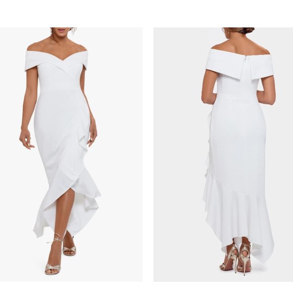 Xscape Dresses & Skirts - XSCAPE Off the Shoulder Ruffle Hem Crepe Gown Sz. 6 & 8 (NWT)